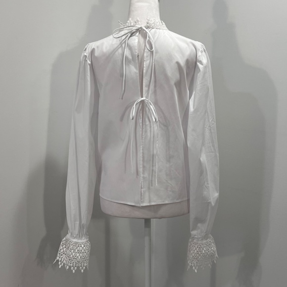 NWT H&M Divided Lace Trimmed White Poplin Top Size Medium White - Picture 5 of 10